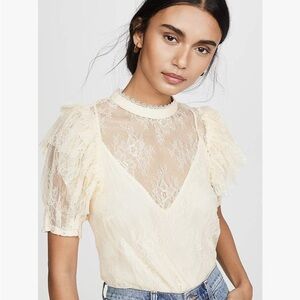 NWT Free People Secret Admirer Lace Blouse With attached cami size xs eggnog